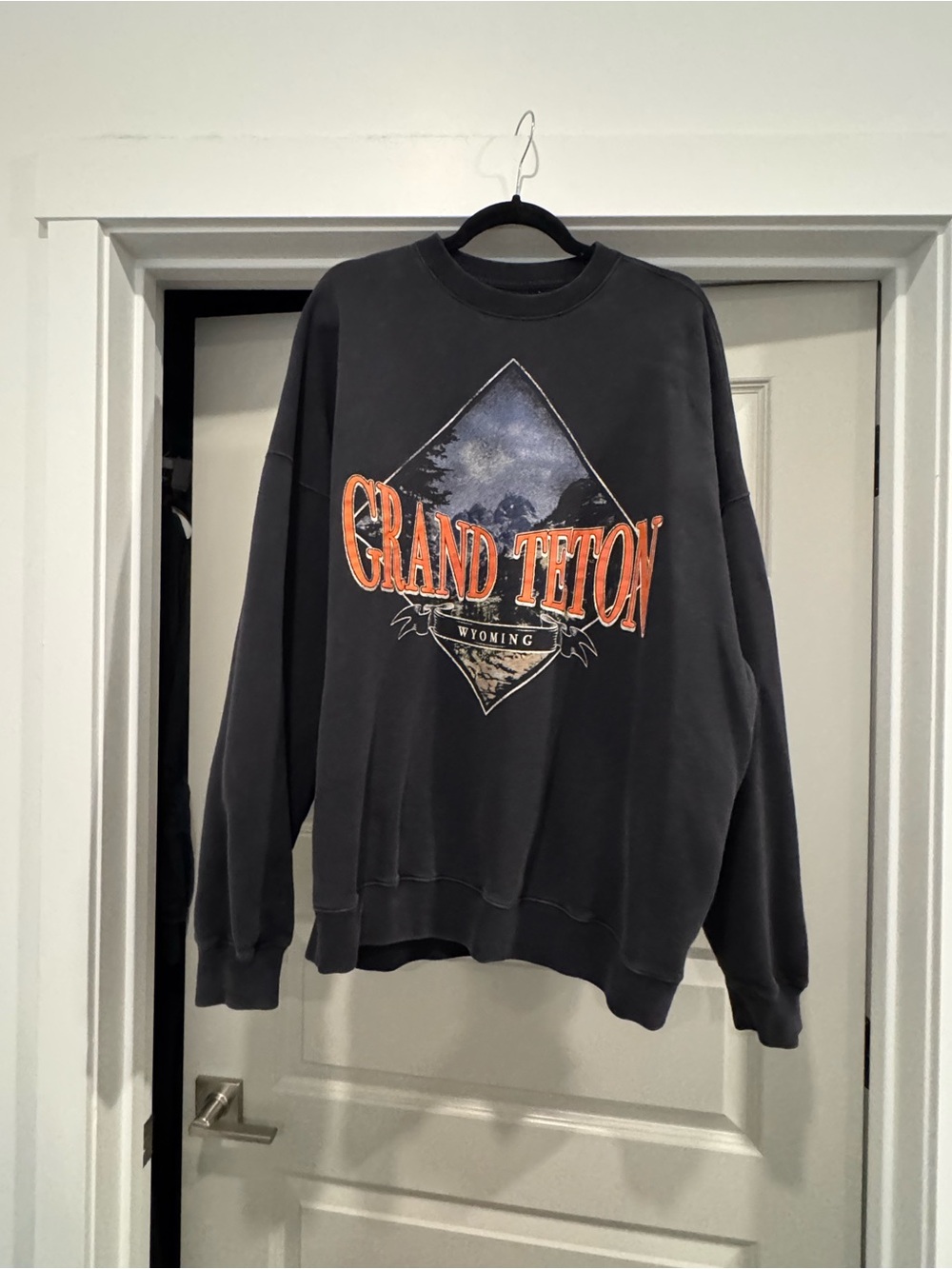 Abercrombie & Fitch Charcoal Grand Teton Crewneck with Orange Graphic